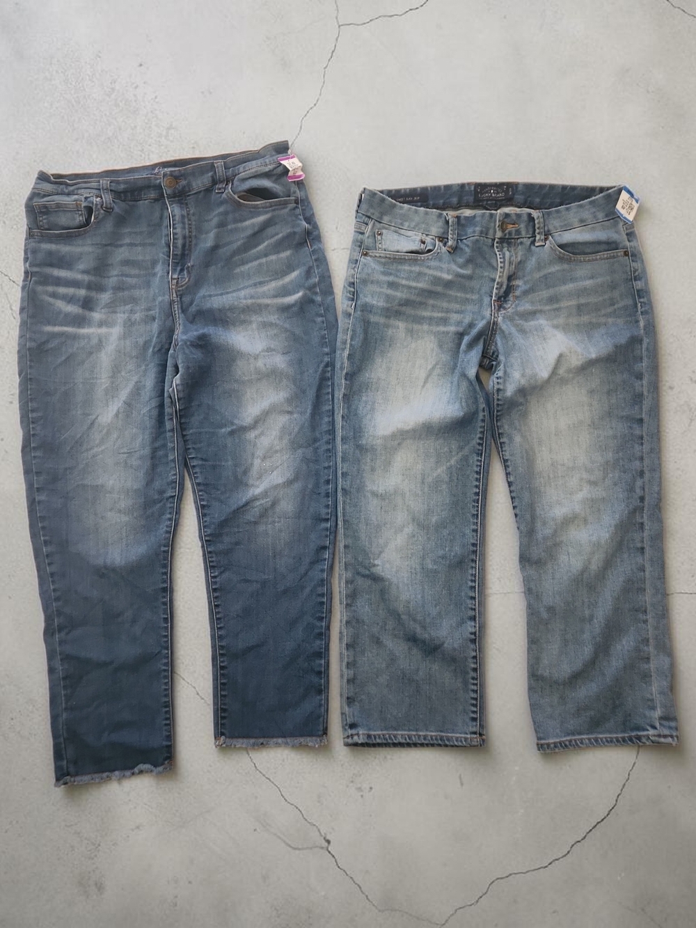 Lucky Brand Women's Relaxed Jeans - Distressed Light and Medium Blue Pair